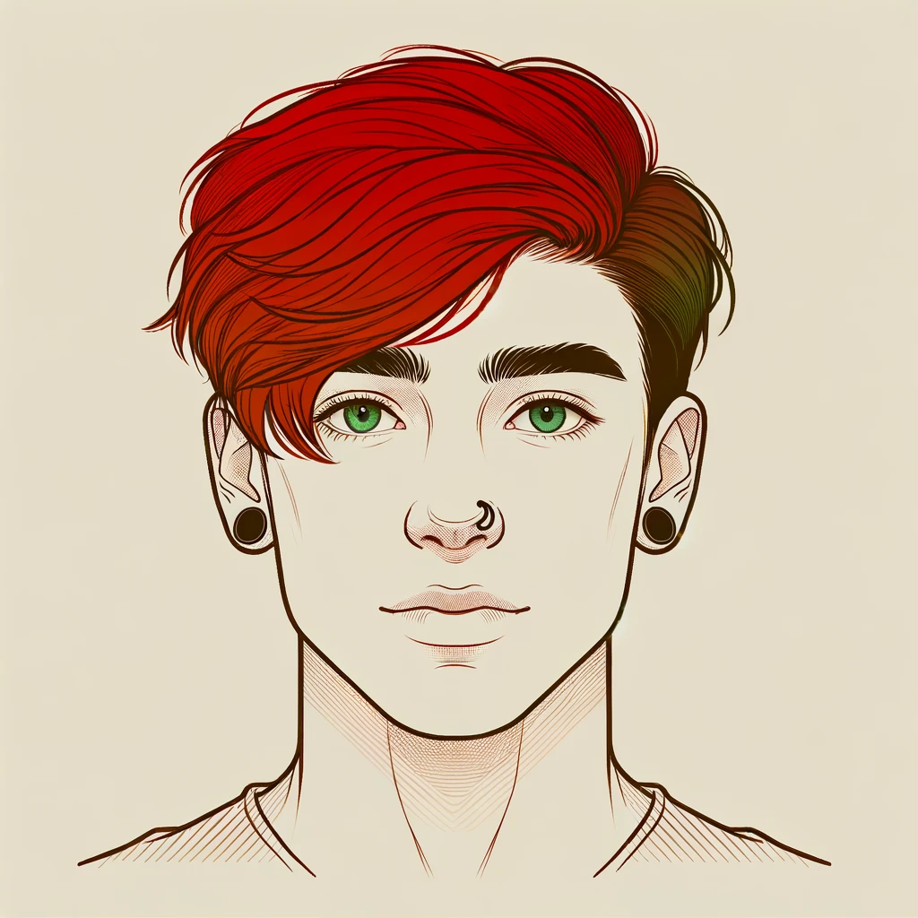 drawing of me, a teenager with red hair and hazel eyes